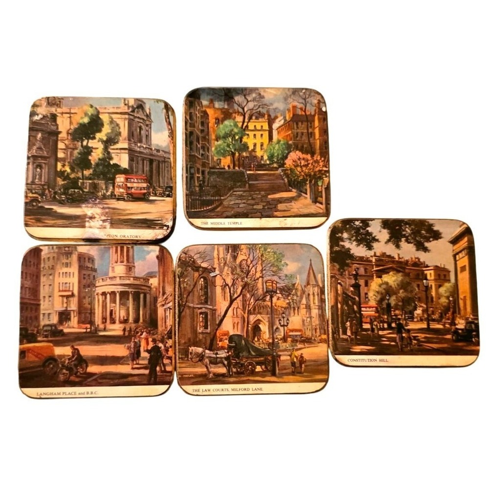 5 Vintage Coasters‎ London Landmark Scene Constitution Hill, Law Courts Milford